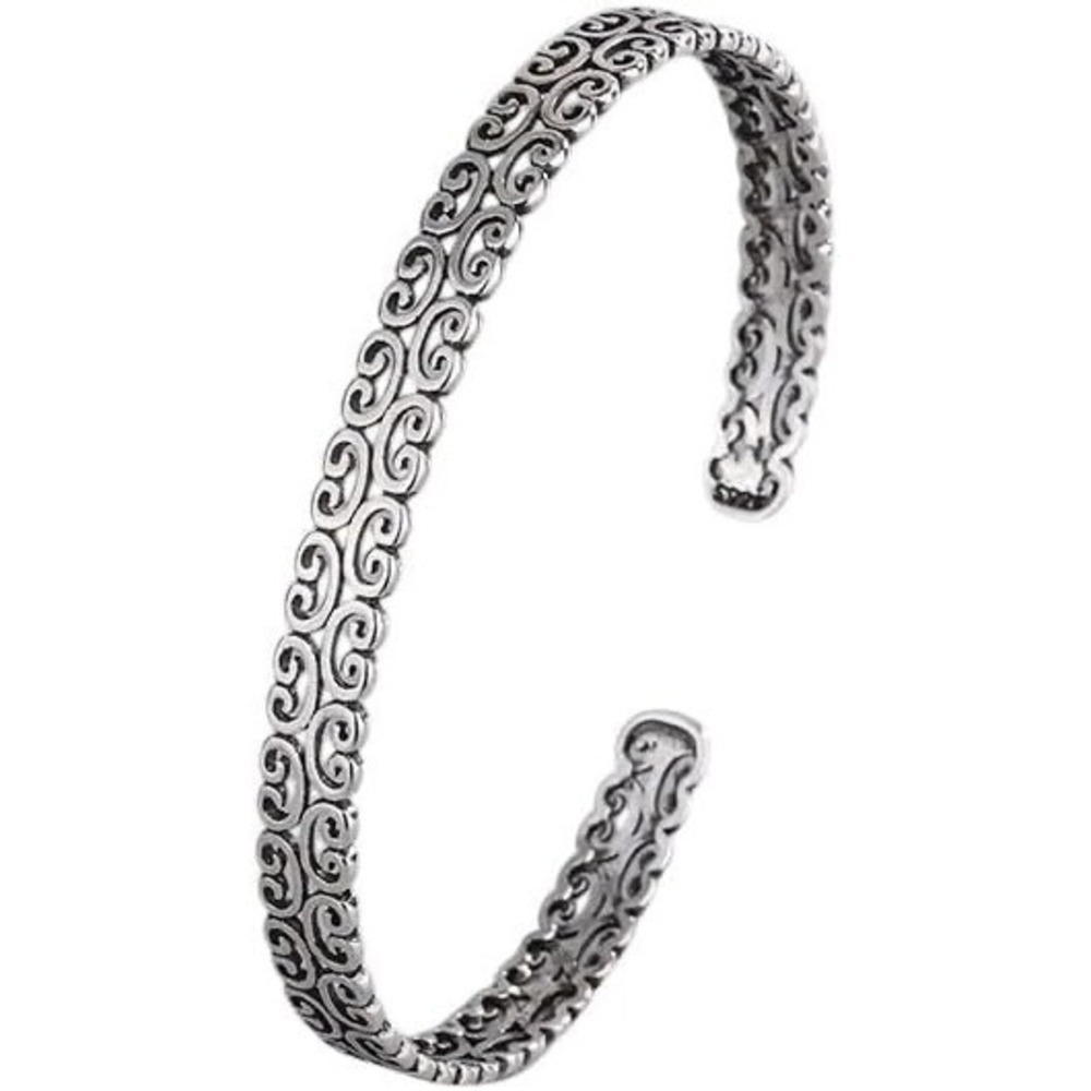Vintage Ethnic Retro Hollow Out Auspicious Cloud Bangle 925S Cuff Bracelet